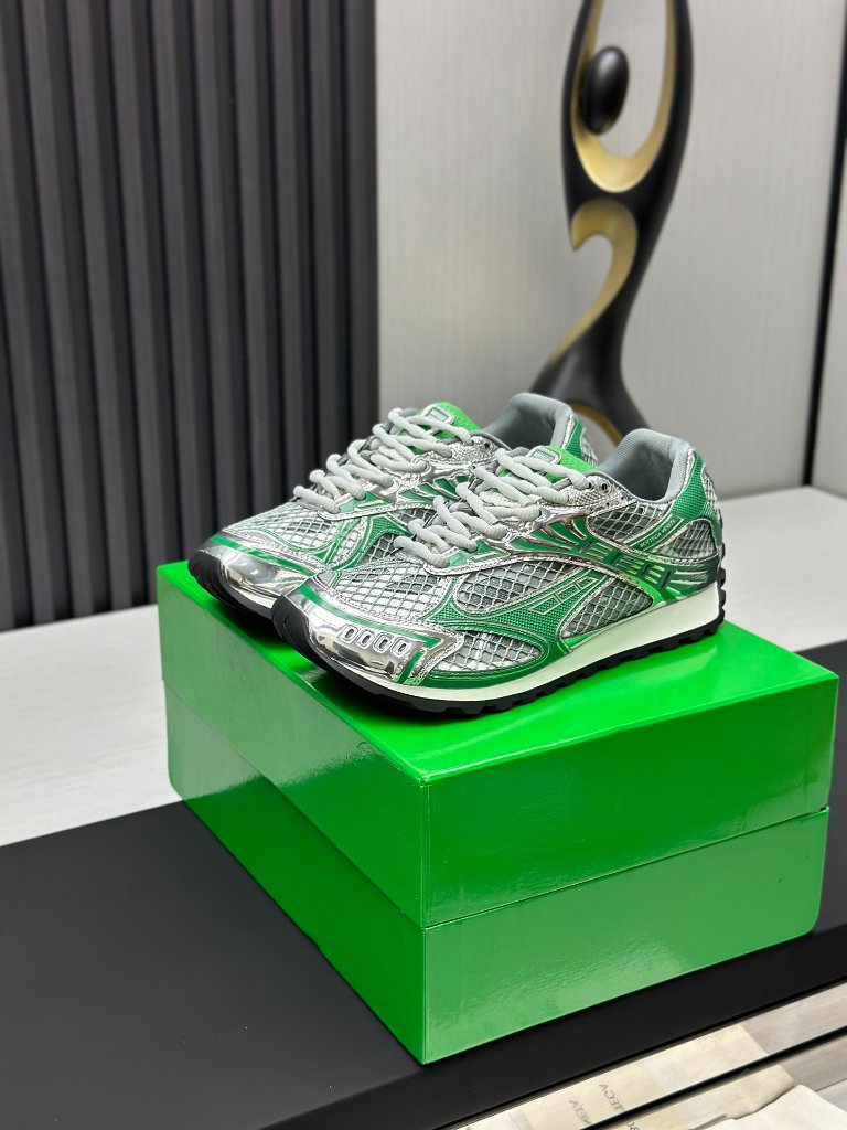 Bottega Veneta Green Silver Mesh Running Sneakers
